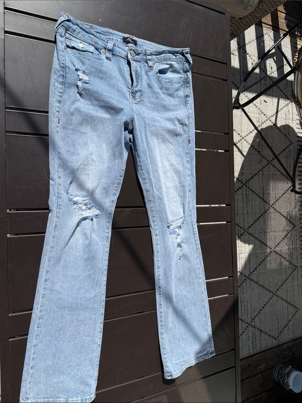 True Religion Becca Mid rise Boot cut Light Blue Distressed Women’s Jeans 31